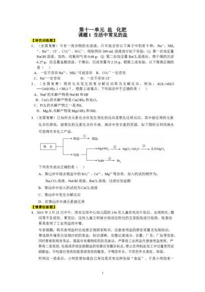 试卷化学：人教版九年级下册同步练习及答案(33份) (11.94M)